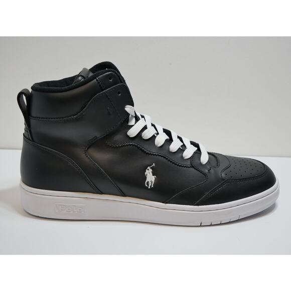 NEW POLO RALPH LAUREN COURT LEATHER HIGH TOP BLACK SNEAKER SHOES MENS SIZE - 10 - Picture 6 of 16